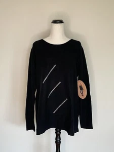 Caju Womens Jumper Black Soft Diamond Detail Front Size XXL NWT Casual Warm Plus - Picture 1 of 11