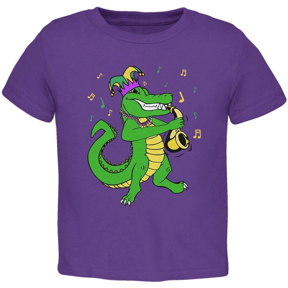 Camiseta Mardi Gras Caimán Tocando Saxofón Bufón Jazz Niño Pequeño Foto 1 de 1