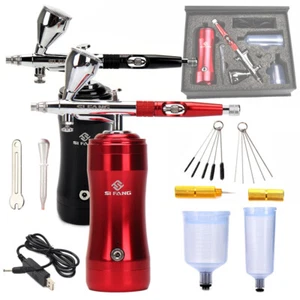 Portable Mini Airbrush Kit Dual Action Air Brush Spray Gun Set Paint Art Tattoo - Picture 1 of 15