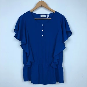 Chico's Women's Peplum Top Flutter Sleeve Scoop Neck Solid Blue Size 0/Small - Picture 1 of 5