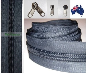 No 10 Grey Heavy Duty Sewing on Tent, Bag Camping Continuous Zipper, Zip Meter - Picture 1 of 12