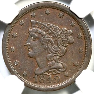 1849 C-1 R-1 NGC XF 40 Braided Hair Half Cent Coin 1/2c - Picture 1 of 3