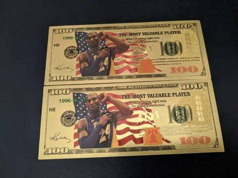 $100 24K Gold Foil Kobe Bryant Collectible Novelty Bill Lakers USA Flag Cover