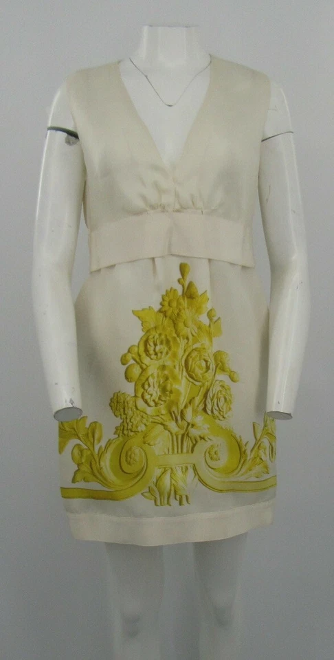 Giambattista Valli Ivory Sleeveless Dress w/ Gold Floral Scroll Design  sz 44/M - Image 1 of 4