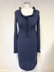 JIGSAW BLUE ROUND NECK FRILL TRIMMED LONG SLEEVED KNIT DRESS SIZE M - Picture 1 of 4