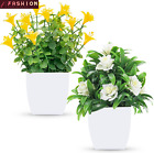 2 Packs Fake Plants Mini Artificial Faux Plants with Flowers for Home Office Tab