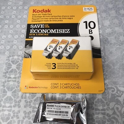 Paquete triple tinta negra Kodak 10B - 3 × 425 páginas nuevo sellado MÁS 1 extra = (4) Foto 1 de 4