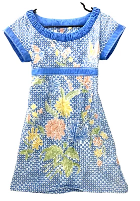 Indonesian Batik  X-Line Dress Women's Small Floral French Sleeve Multicolor - Image 1 of 4