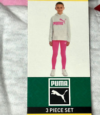 Girl's Puma 3 Piece Set Pink Gray Hoodie Leggings & Tee Shirt Size Small (7