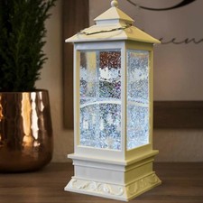 Lanterna di Natale con Neve Glitter a Batteria Decorazioni Natalizie Bianco