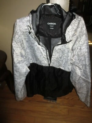 Cortavientos Hombre Blanco Carbono/Negro Con Capucha 1/4 Cremallera X Grande Excelente Estado Foto 1 de 3