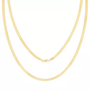 14K Yellow Gold Solid 4mm High Polished Flat Silk Herringbone Chain Necklace 24" - Picture 1 of 10