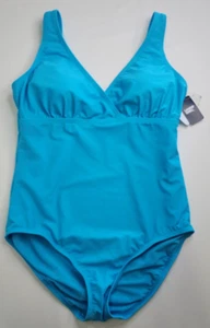 Lands End UPF 50 Full Coverage Tummy Control V-Neck 1 Pc Swimsuit Size L 14-16 - Picture 1 of 7