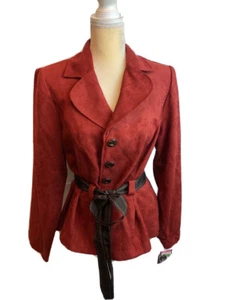 NWT $84 Studio I Red abstract textured buttoned down blazer Belted jacket Sz 14W - Picture 1 of 4
