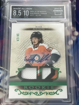 2021-22 Wade Allison UD Artifacts Rookie Emerald Auto Relic # /45 AC 8.5 NM-M RC - Image 1 of 2