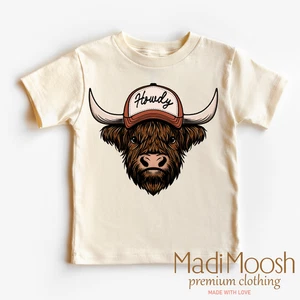 Howdy Highland Cow Western Shirt - Kids Country Tee - Picture 1 of 8