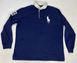 Polo Ralph Lauren Rugby Poloshirt Herren Large Blau Big Pony 3 Weiß Langarm - Bild 1 von 11
