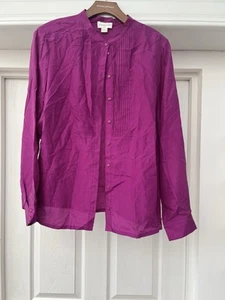 MONSOON 100% Silk Vibrant Bright Purple Pink Long Sleeve Blouse Shirt Size 16 - Picture 1 of 11