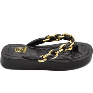 CIABATTA INFRADITO DONNA NERO PLATFORM IN GOMMA CON CATENA STRIATO COMFORT RELAX - Foto 1 di 7