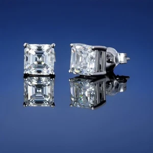 Stud Diamond Earrings - Princess Cut 2 Carat (total) lab created Studs (silver) - Picture 1 of 4