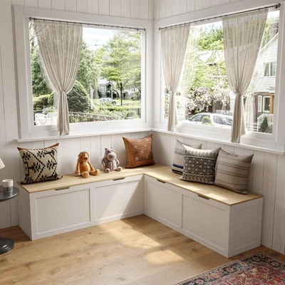 Banco de rincón de desayuno de cocina en forma de L, banco de rincón de esquina de cocina asientos con escondite Foto 1 de 4