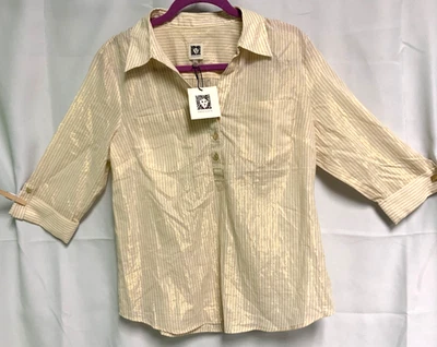 Blusa Anne Klein a Rayas Doradas y Blancas Manga 1/2 Cuello M Foto 1 de 4