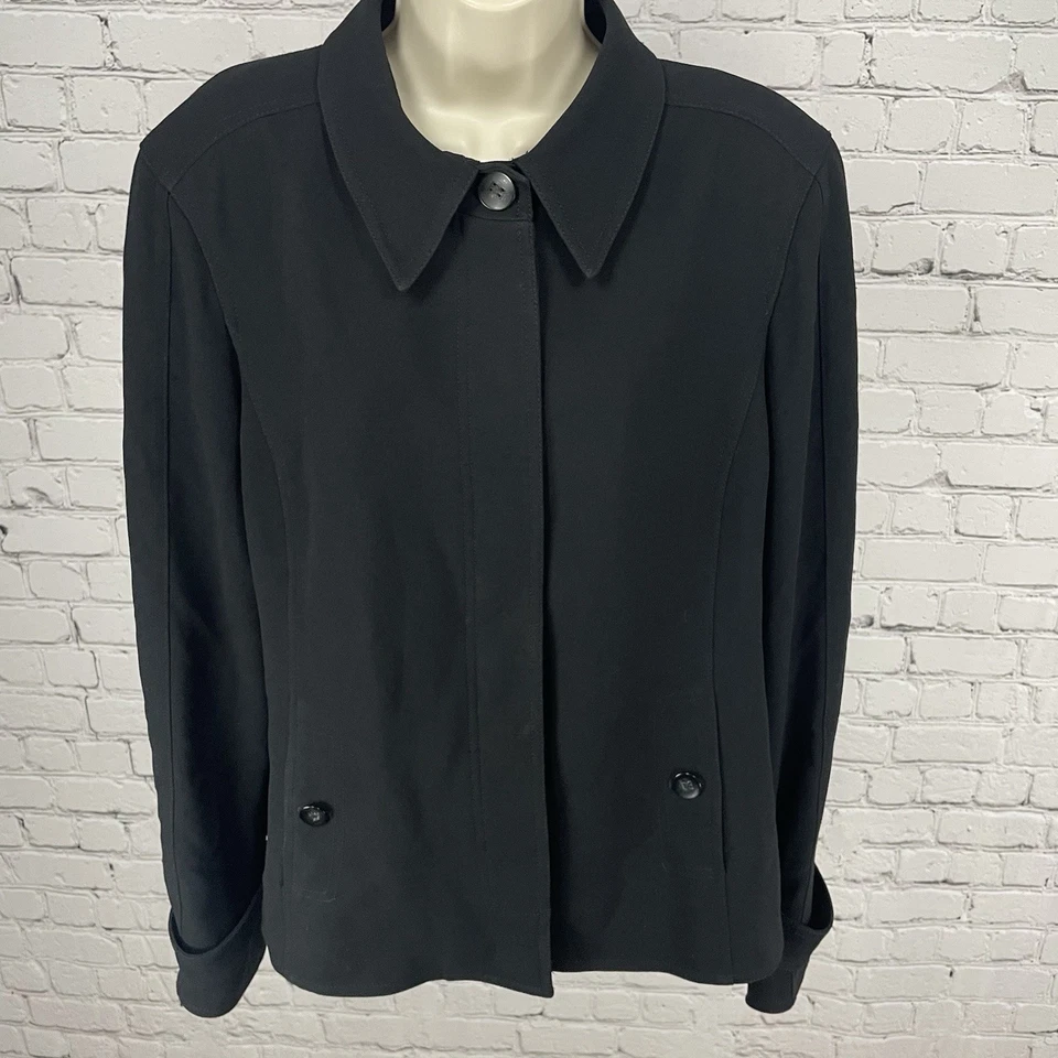 Chaqueta Ellen Tracy Negra Clásica Con Botones Cuello Forrado Bolsillos Talla 18 Foto 1 de 4