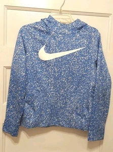 Nike Swoosh Dri-Fit Youth Size XL Blue & White Print Long Sleeve Hoodie - Picture 1 of 6