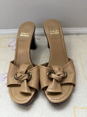 Sandalias Stuart Weitzman Tacón Bloque Cuero Marrón Tostado EE. UU. 8.5 Foto 1 de 4
