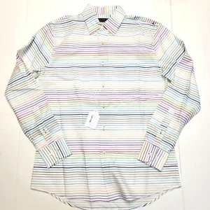 $195 New ALEXANDER JULIAN Striped Button Casual Shirt Men's LARGE L Neon Rainbow - Picture 1 of 7