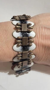 Signed MATISSE White Black Enamel on Copper Mid Century Vintage 6.5" Bracelet - Picture 1 of 5