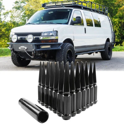 24PCS Spike Lug Nut 14x1.5 For Chevrolet Express 3500 1996-2021 Tall 4.4" w /Key - Image 1 of 4