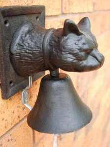 Vintage Cast Iron Cat Wall Mount Door Bell Black - Picture 1 of 5