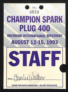 1993 Champion Zündkerze Michigan Intl Speedway Personalausweis - Bild 1 von 2