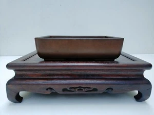 Bonsai Pot Tokoname SENKOUEN Unglazed Rectangular Width 7.44 inches (18.9 cm) - Picture 1 of 17
