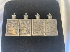 sterling silver, 4 section, traveling hinged or folding snuff and opium box set - Picture 1 of 12