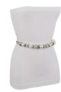 Women Silver Metal Chain Beaded Skinny Waistband Fashion Belt Hip Waist S M L - Picture 1 of 22