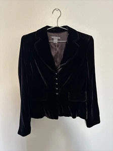 Ann Taylor Blazer Jacket Womens 6 Brown/Black Velvet  Button Up - Picture 1 of 5