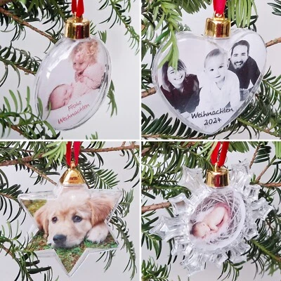 Personalisierte Baumkugel mit FOTO Herzkugel Schneeflocke Weihnachtsgeschenk - Bild 1 von 2