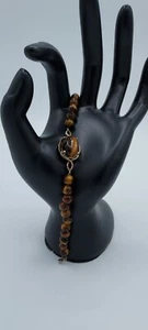 925 Sterling Silber 7" Tigerauge Perlen und Edelstein Armband - Bild 1 von 5