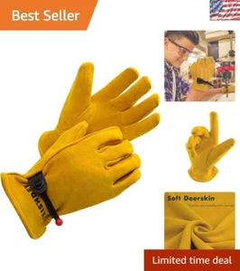 Comfortable Eco-Friendly Kids Work Gloves, XL Size, Yellow Suede - Ages 12-14 - Picture 1 of 9