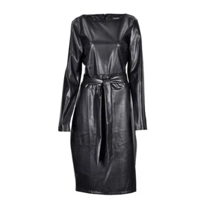 Black Faux Leather Vegan Midi Dress - Picture 1 of 3
