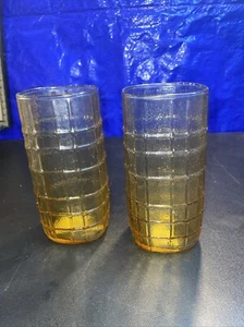 2 Anchor Hocking Topas Bernstein Longdrinkbecher Gläser Gittermuster MCM Tasse. D - Bild 1 von 4