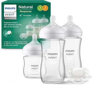 Set regalo neonato biberon in vetro Philips Avent - 3 biberon latte + ciuccio - Foto 1 di 6