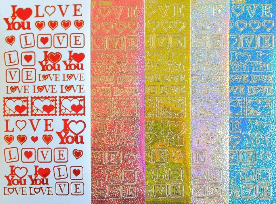 Holographic Shimmer I LOVE YOU Peel Off Stickers Valentines Wedding Birthday  - image 1 of 1