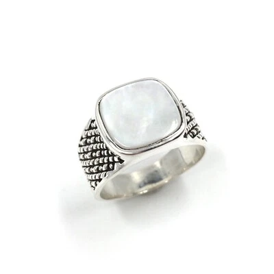 925 Silber Ring Perlmutt Bandring Herren Schmuck Siegelring glatt 19.4mm / 61 - Bild 1 von 4