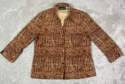 Sag Harbor Dress Women’s Brown Animal Print Long Sleeve Button Up Shirt Size 12 — 第 1/4 张图片