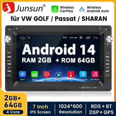 DAB+ Android14 Autoradio Carplay GPS Nav 2+64GB Für VW Polo Golf IV Passat B5 T5 - Bild 1 von 4