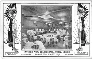 Juarez, Mexico TOLTEC CAFE Restaurant Interior 1920s Antique Postcard - Picture 1 of 2