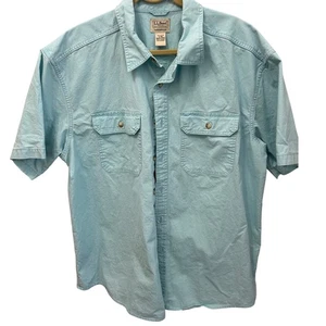 LL Bean Heavy Weight Chamois Short Sleeve Button Up Shirt Relaxed Fit Blue XL - Picture 1 of 4